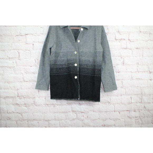 Vintage! Lisa International Gray Black Button Down Boiled Wool Sweater Size M - Picture 2 of 6
